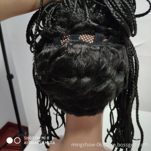 Short Bob Wig With Bangs Braided Box Braids Wig High Heat Synthetic Fiber Hair Crochet Twist Cosplay Hair For Black Women